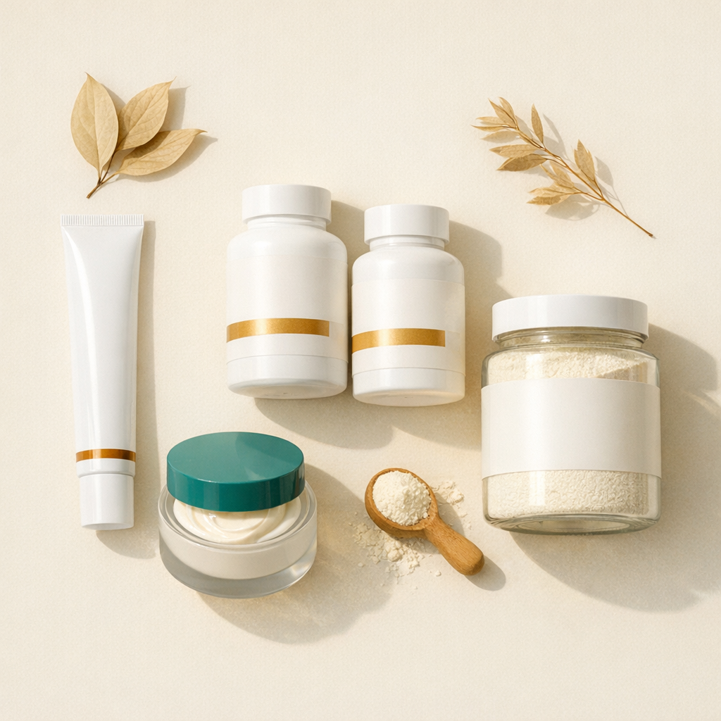 Non-prescription supplements skincare and wellness product catalog